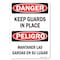 Signmission OSHA Danger Decal, Keep Guards In Place Bilingual, 10in X 7in Decal, 7" H, 10" W, Landscape OS-DS-D-710-L-19408 - alternate 1